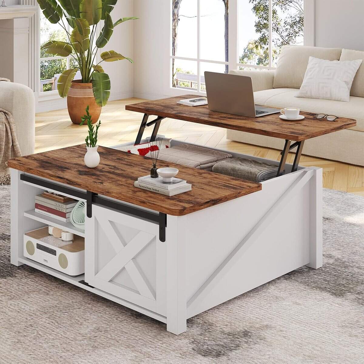 SEDETA 31.5-Inch White Lift Top Square Coffee Table