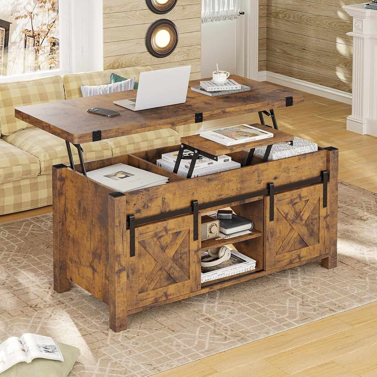SEDETA 4-in-1 Lift Top Coffee Table,Brown