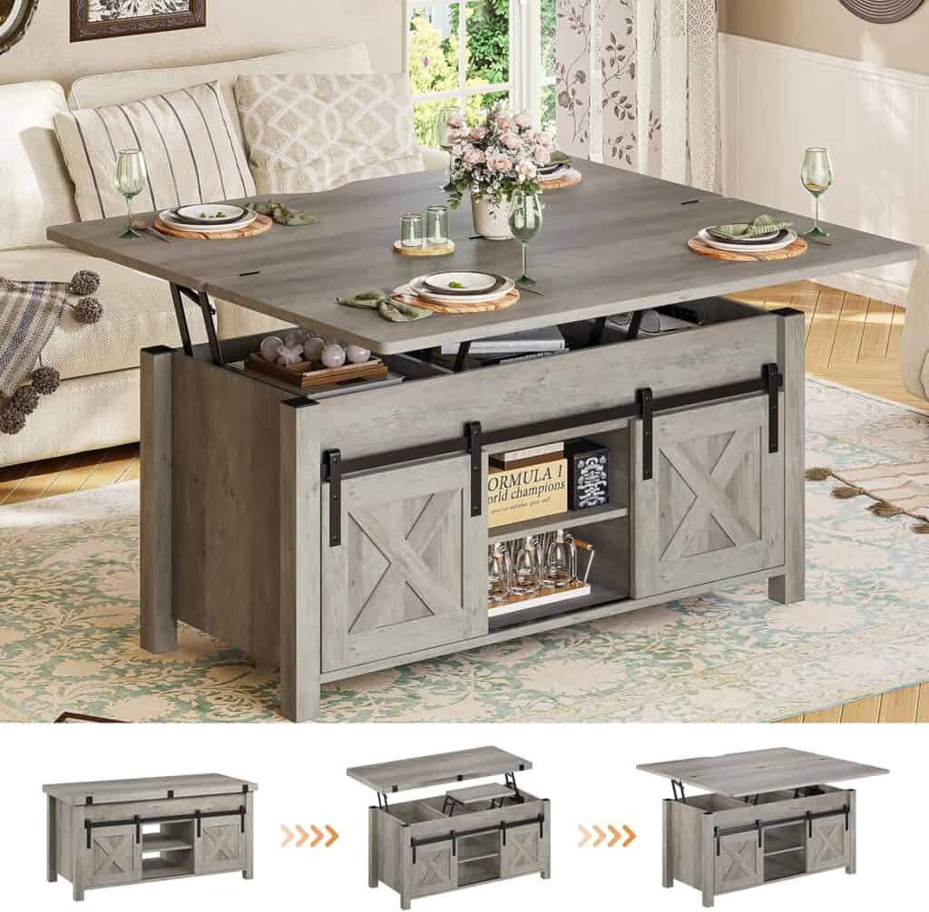 SEDETA 4-in-1 Lift Top Coffee Table,Grey