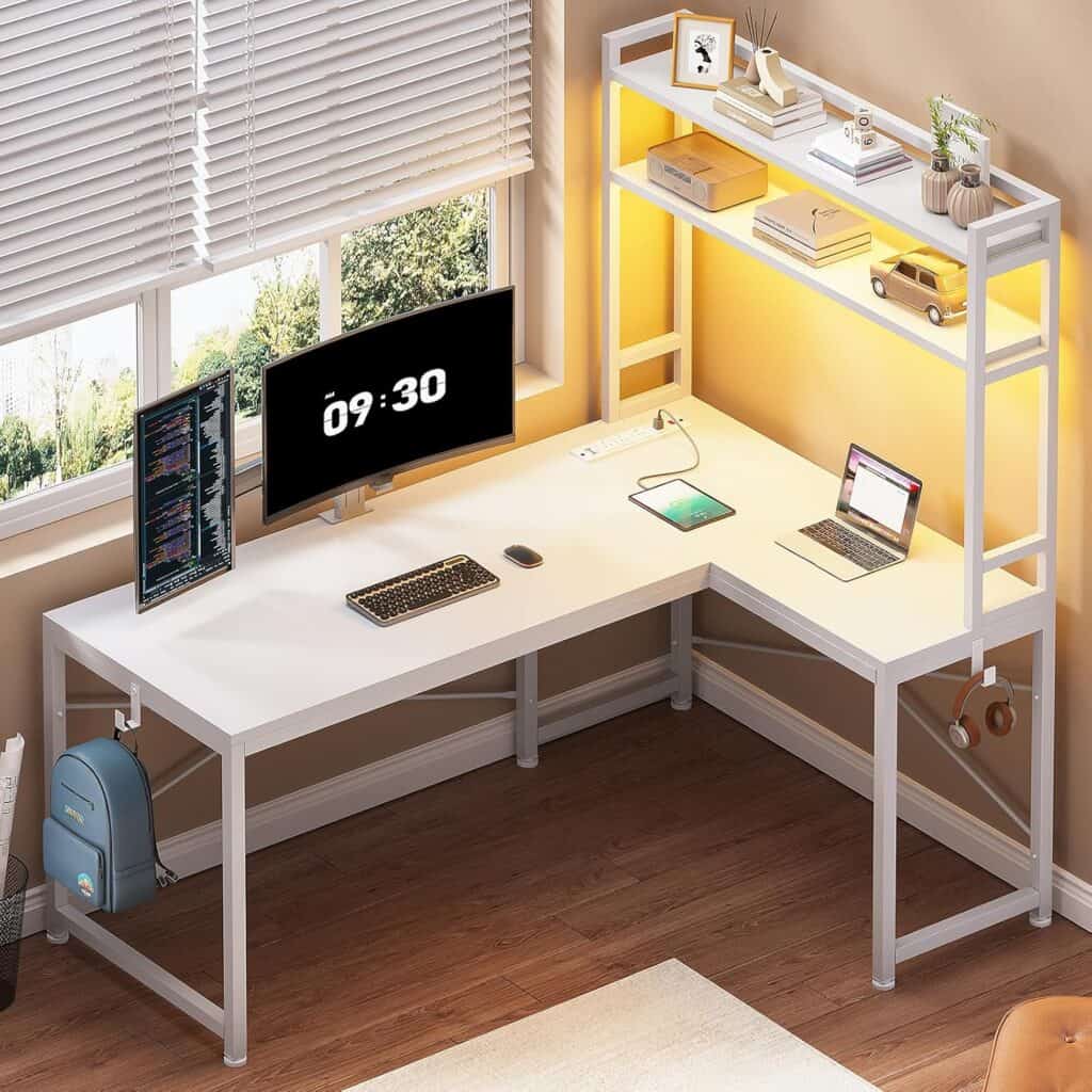 SEDETA 45.3” White Corner Desk, Reversible