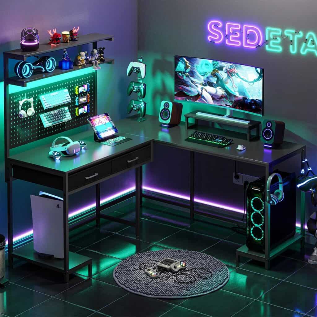 SEDETA 54.3" L Shaped Desk with LED Lights