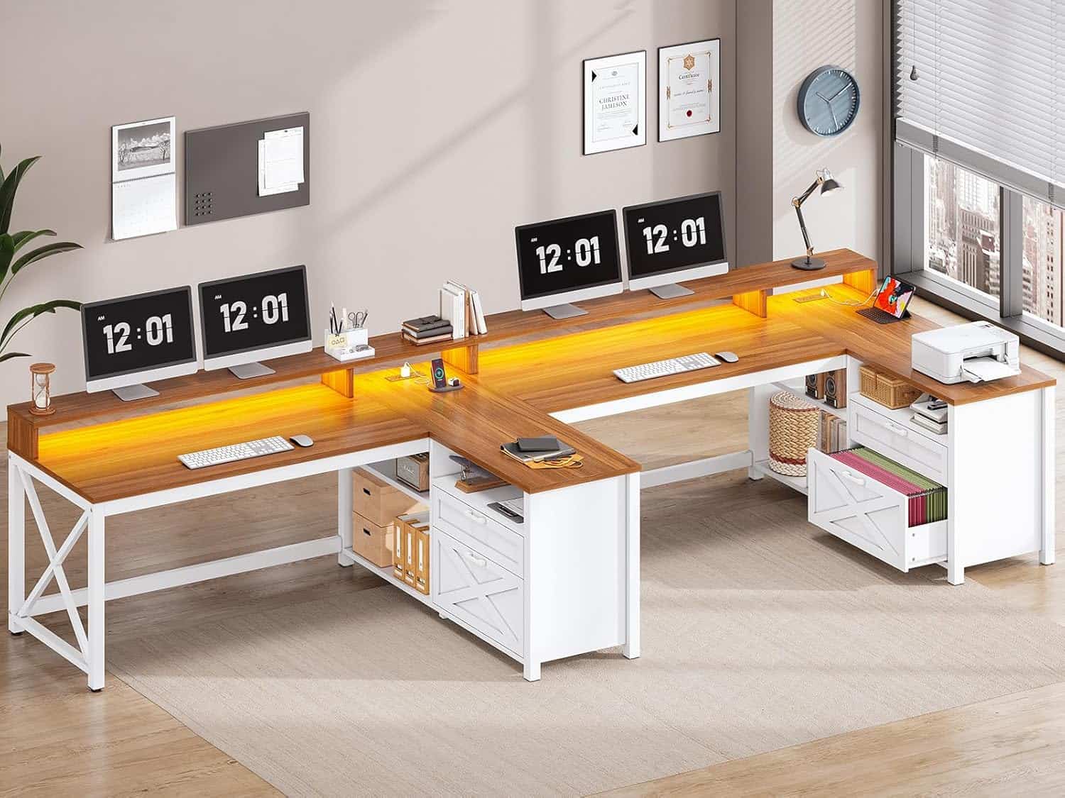 SEDETA 55" L-Shaped Desk with LED Lights