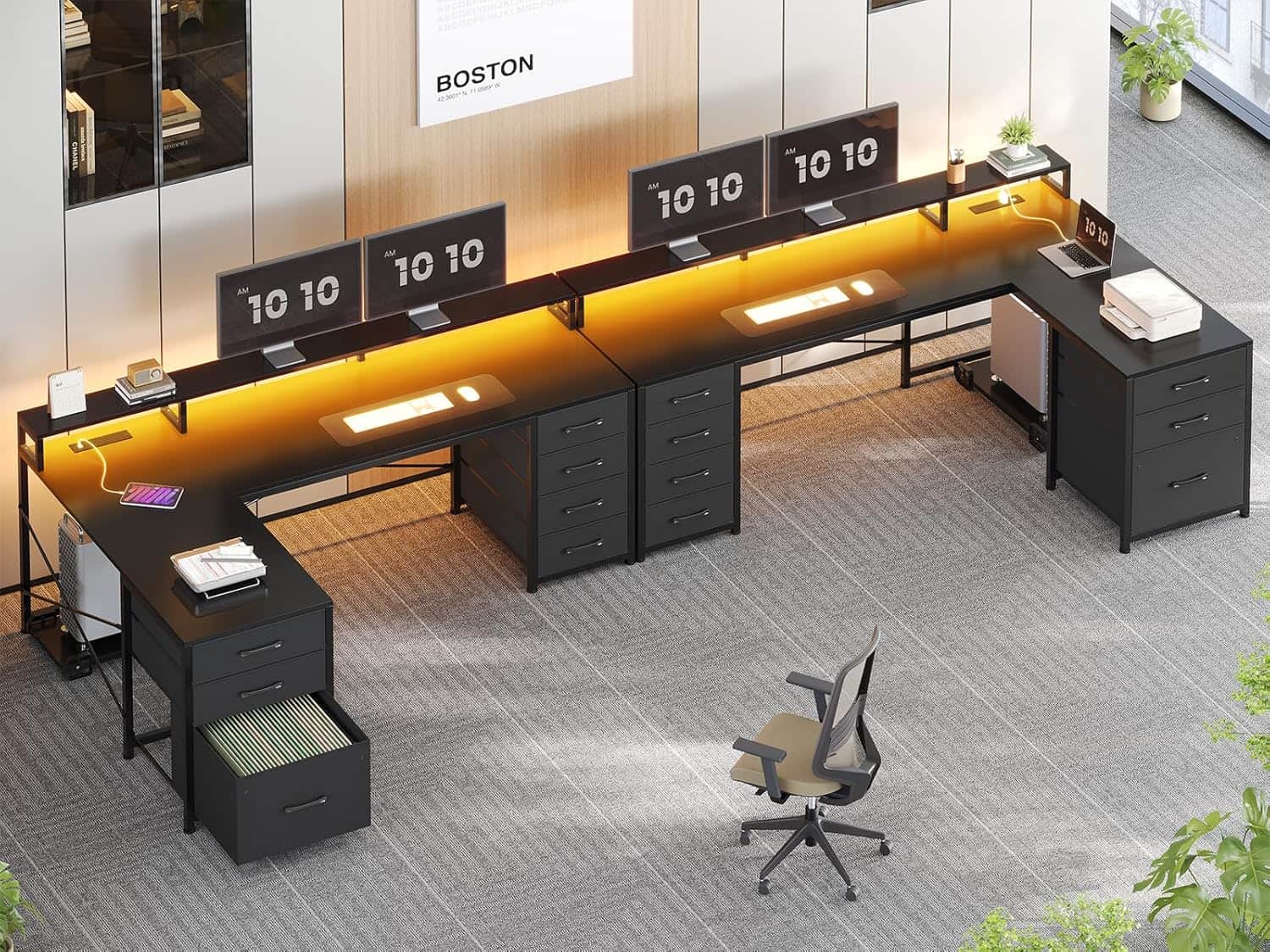 SEDETA 58" L Shaped Desk with LED Lights