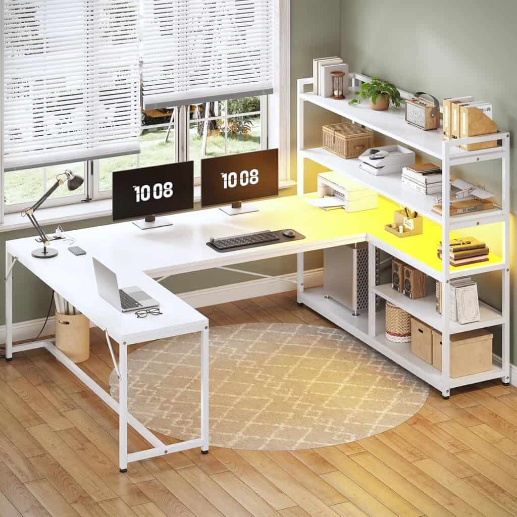 SEDETA 63” L Shaped Desk with LED Lights