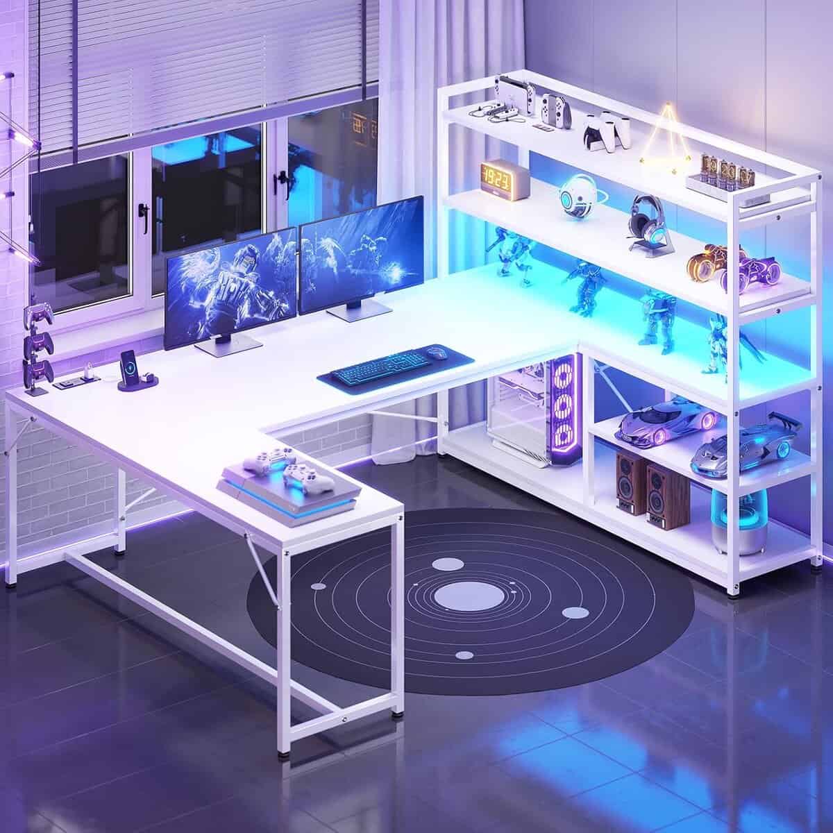SEDETA 63” L Shaped Desk with LED Lights