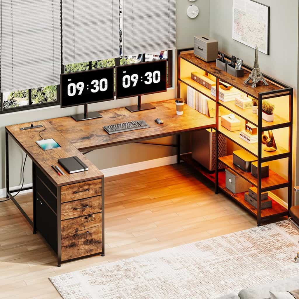 SEDETA 64.5" L Shaped Desk with LED Lights