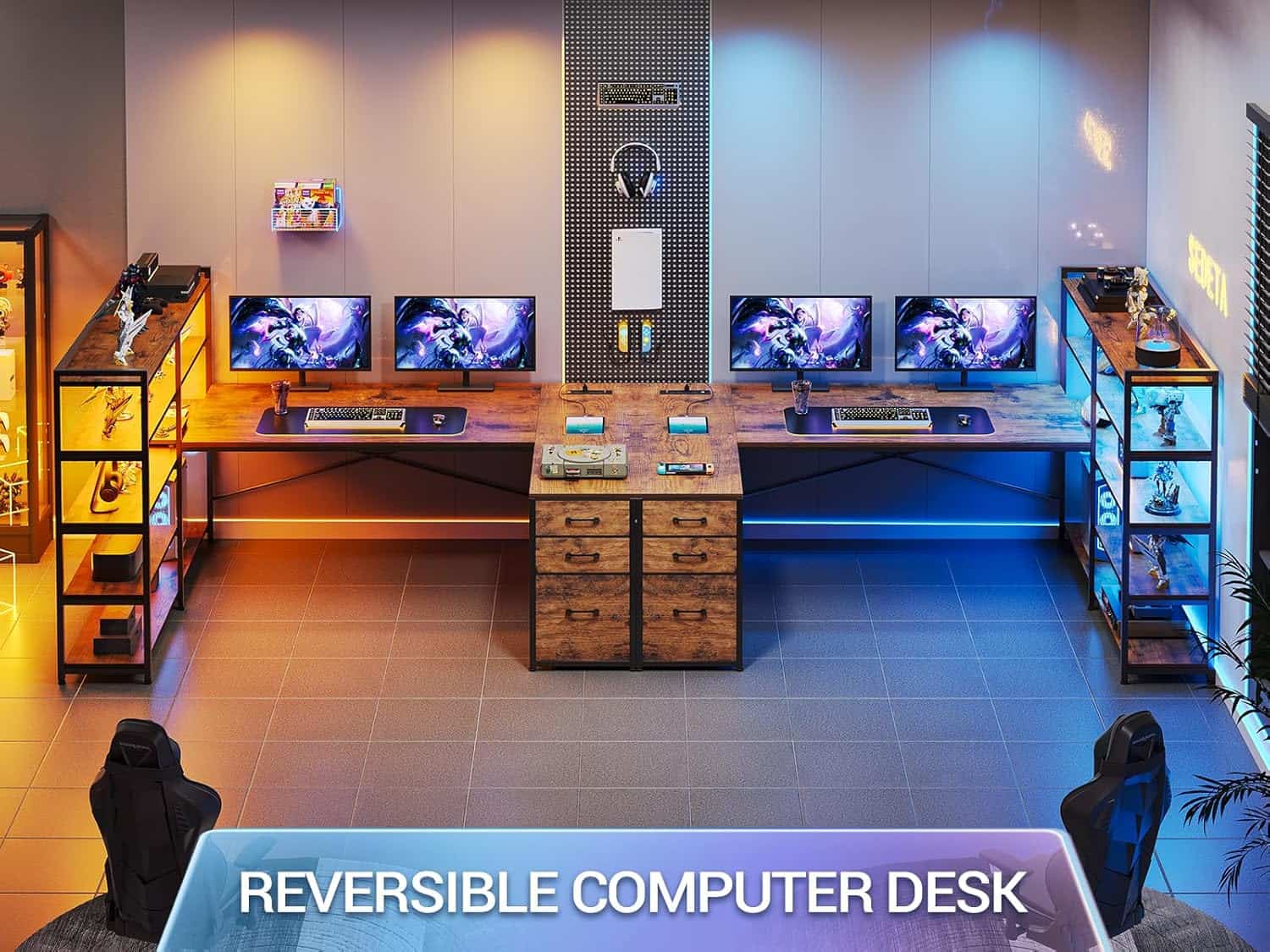 SEDETA 64.5" L Shaped Desk with LED Lights