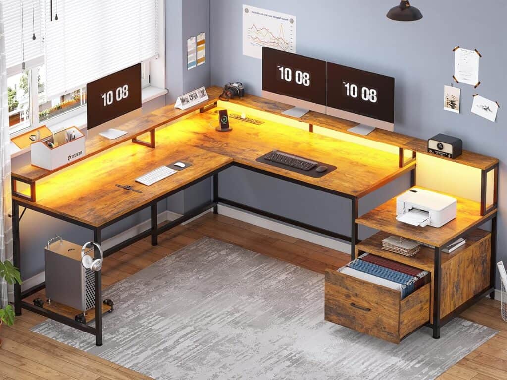SEDETA 66" L Shaped Desk with Power Outlets