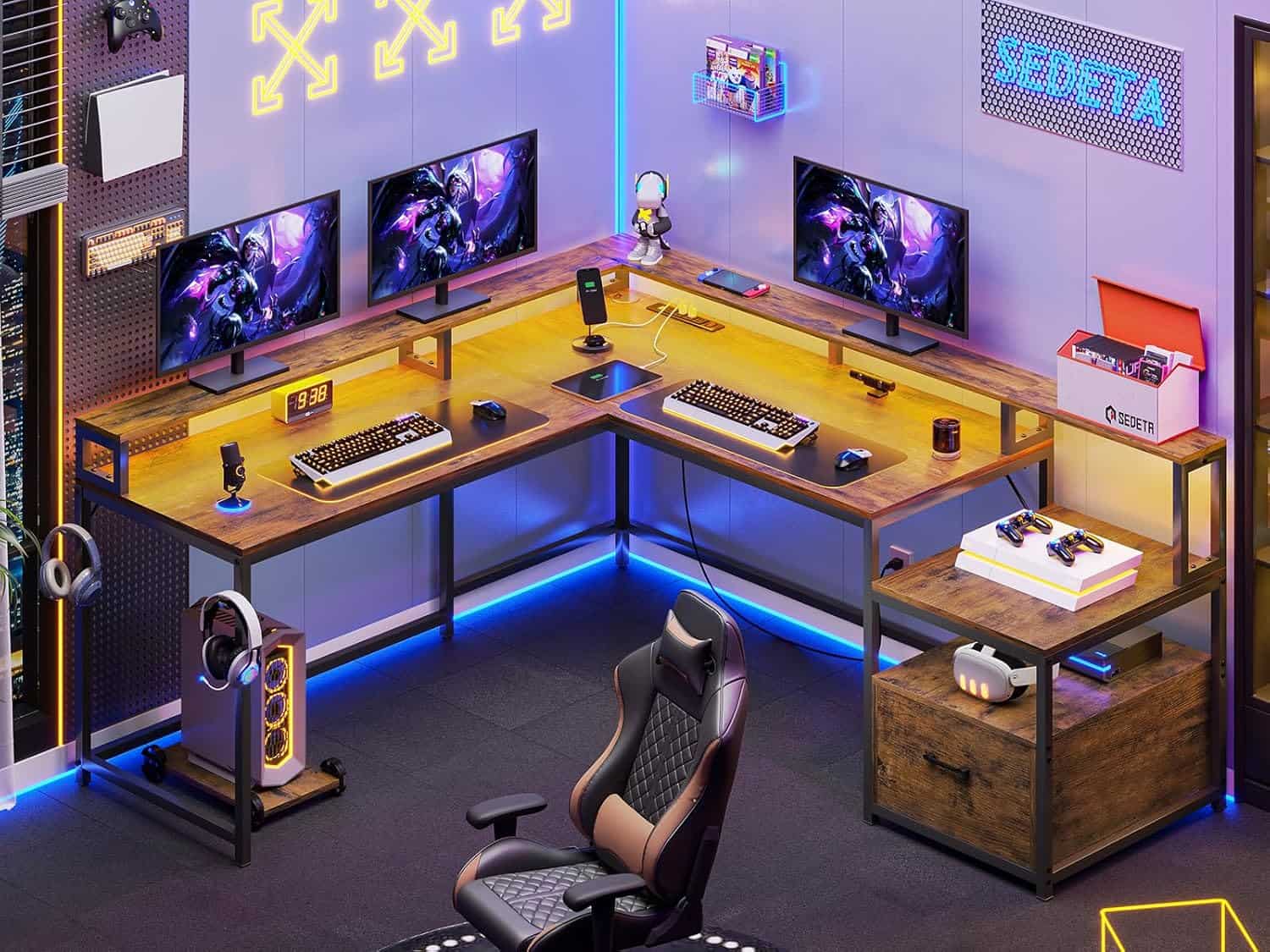 SEDETA 66" L Shaped Desk with Power Outlets