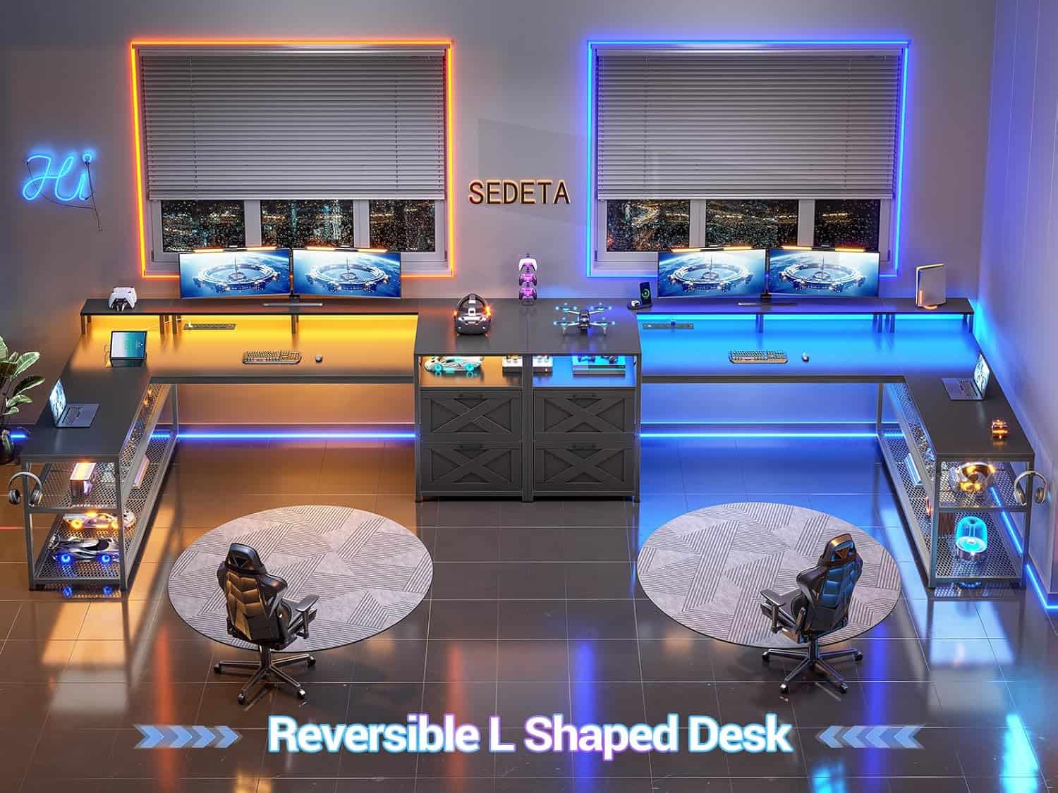 SEDETA 67-Inch L Shaped Desk with Drawers