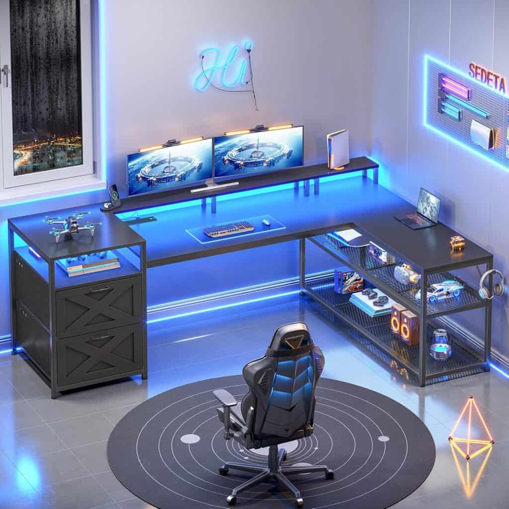 SEDETA 67" L Shaped Desk with LED Lights