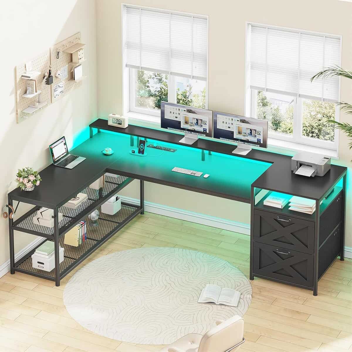 SEDETA 67" L Shaped Desk with LED Lights