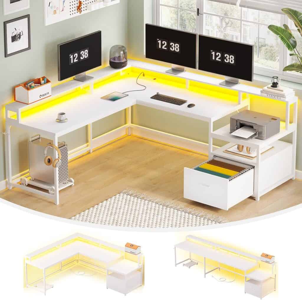 SEDETA 69" L-Shaped Desk with LED Lights