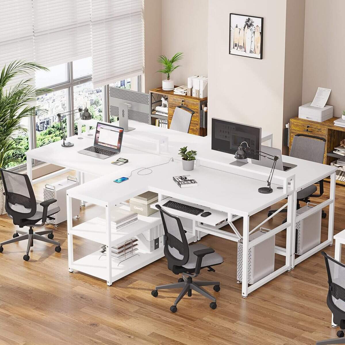 SEDETA 94.5″ LED Two‑Person L‑Shaped Desk