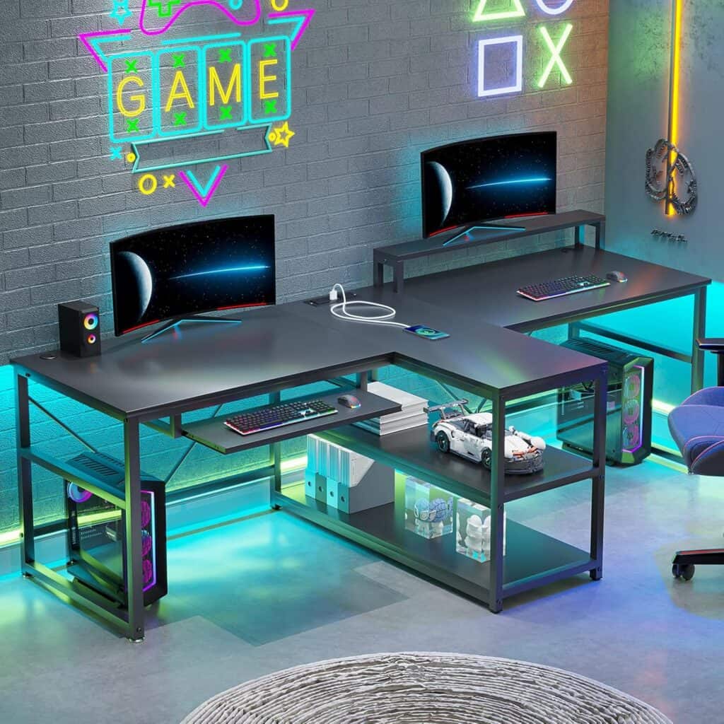 SEDETA 94.5-Inch Office Computer Desk with LED Lights
