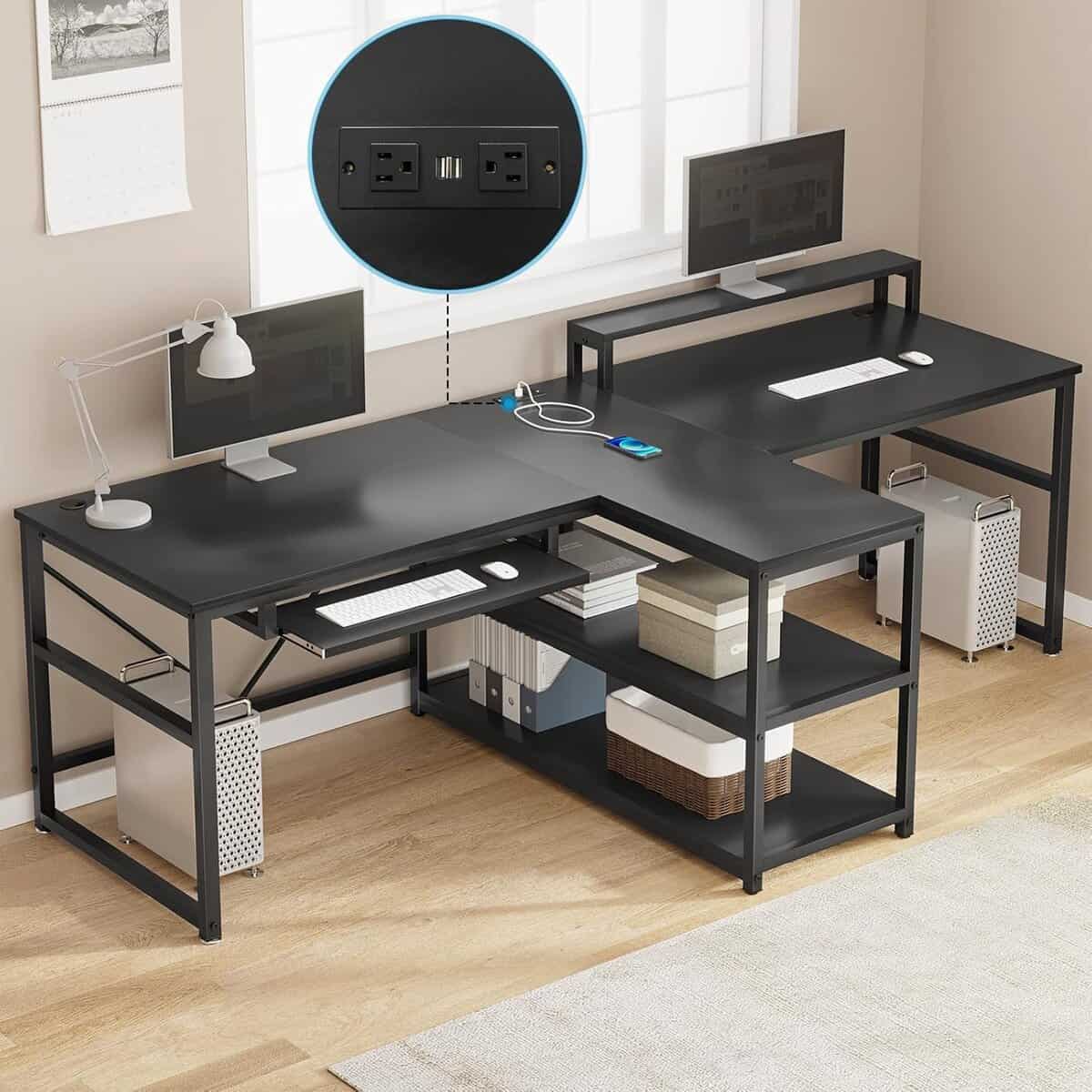 SEDETA 94.5-Inch Office Computer Desk with LED Lights