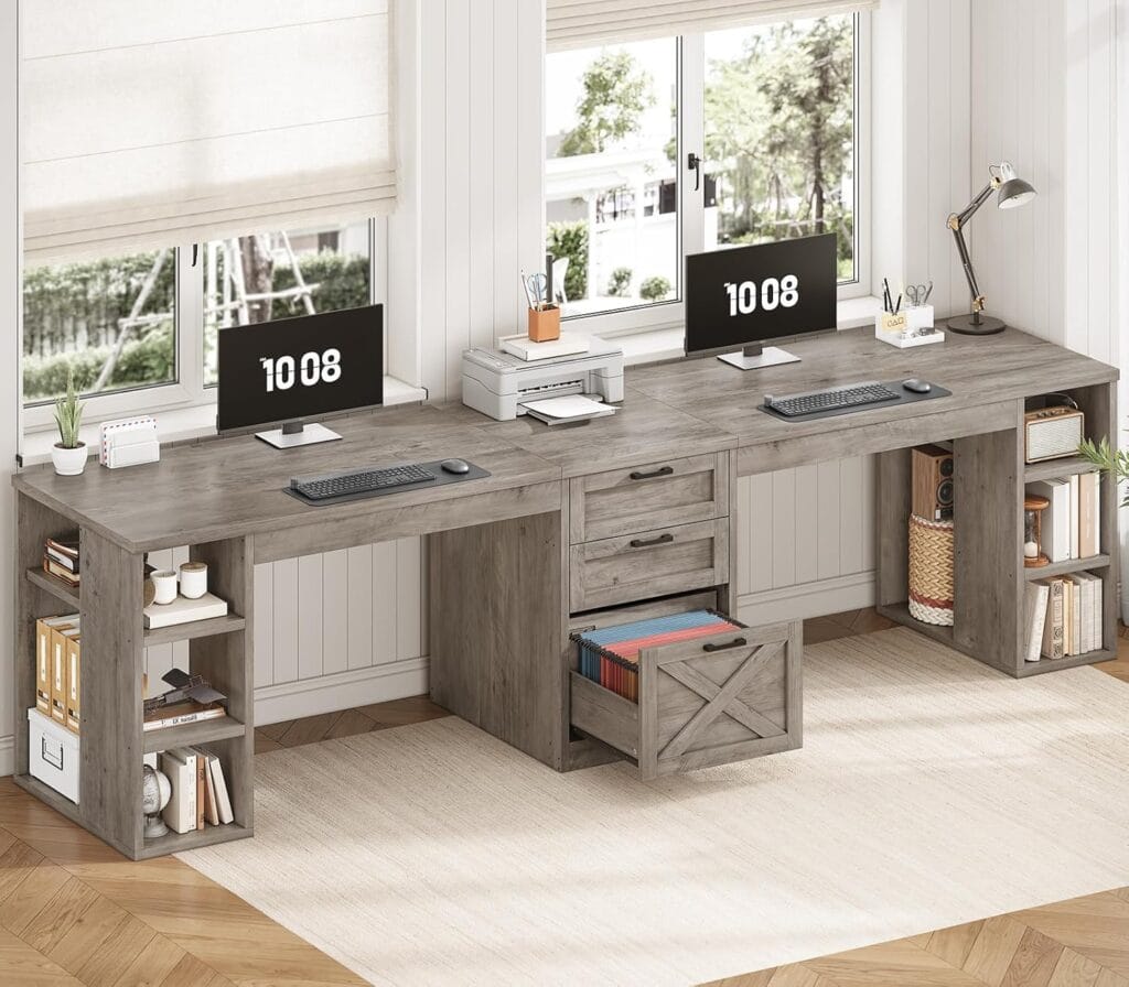 SEDETA 96.5-Inch Farmhouse Computer Desk, Grey