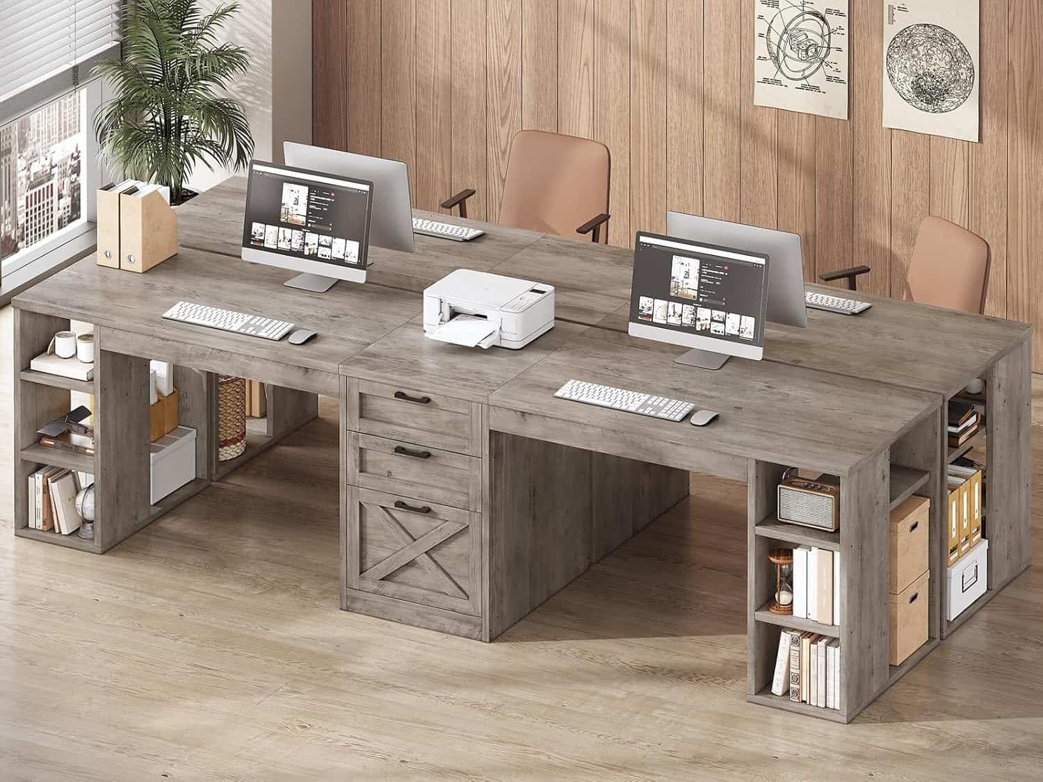 SEDETA 96.5-Inch Farmhouse Computer Desk, Grey