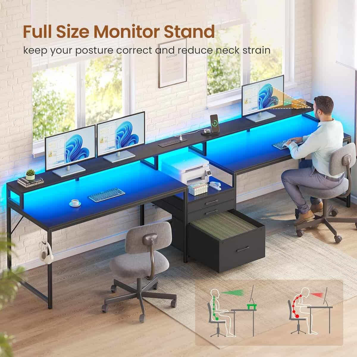 SEDETA 96.5-Inch Office Desk with 3 Fabric Drawers
