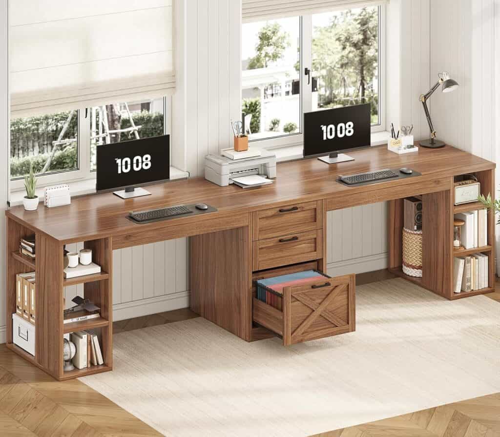 SEDETA Farmhouse 96.5" Computer Desk with Drawers