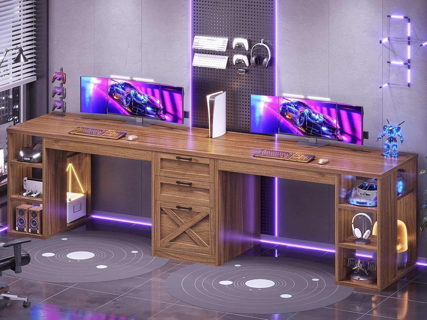 SEDETA Farmhouse 96.5" Computer Desk with Drawers