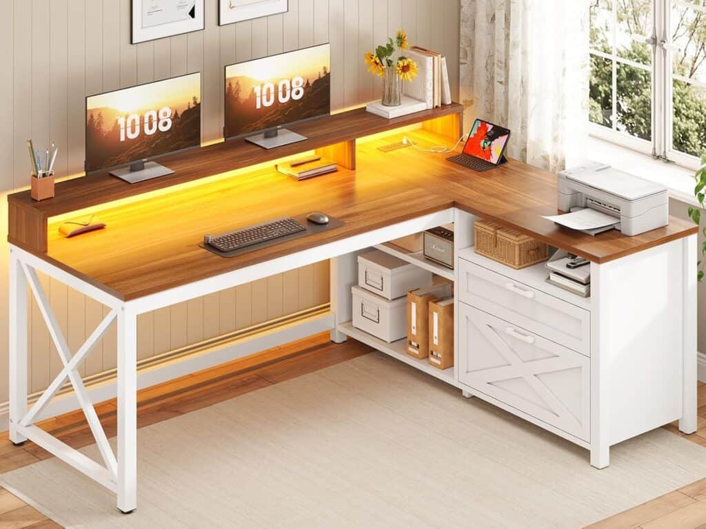 SEDETA Farmhouse L Shaped Desk