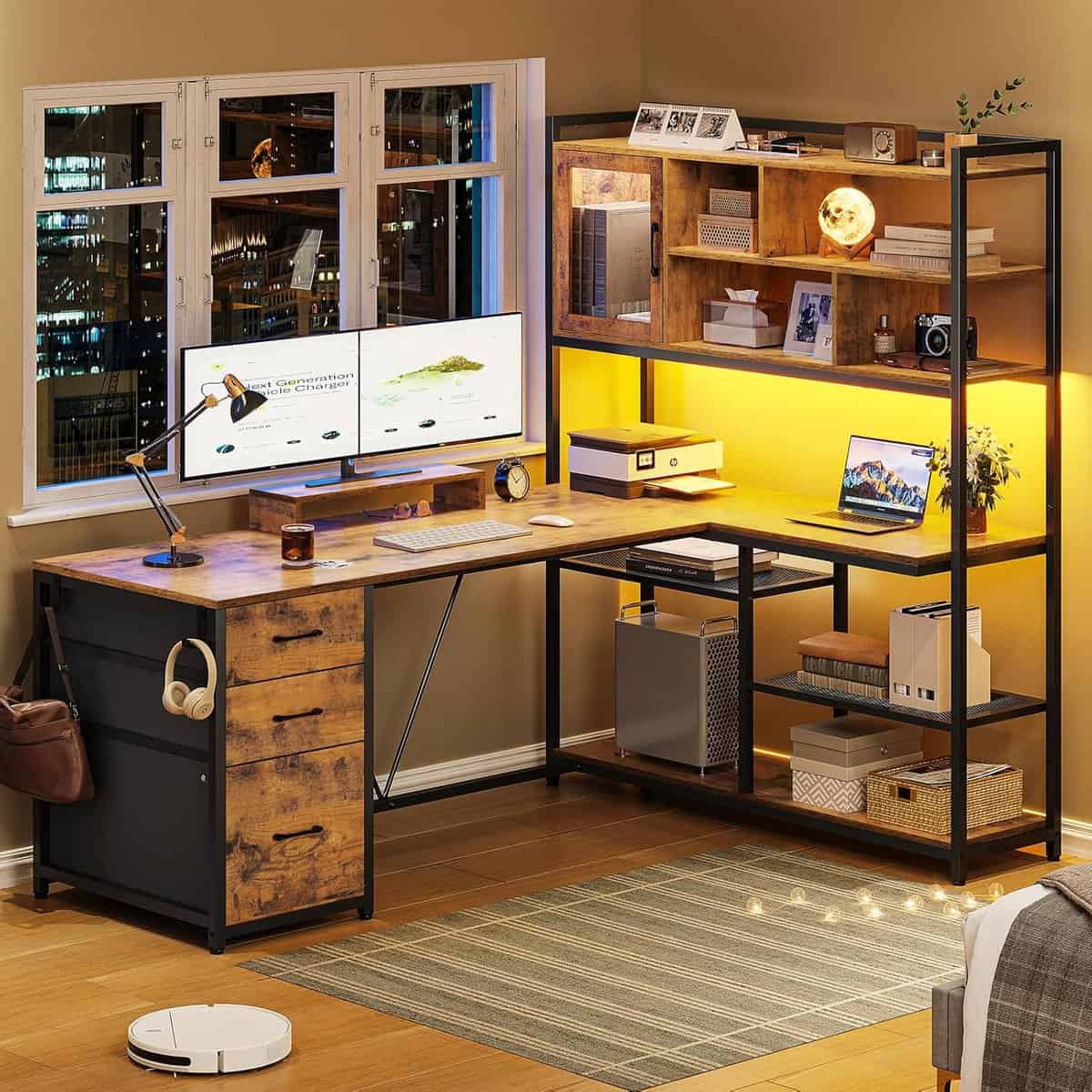 SEDETA 58-Inch L Shaped Computer Desk-Brown