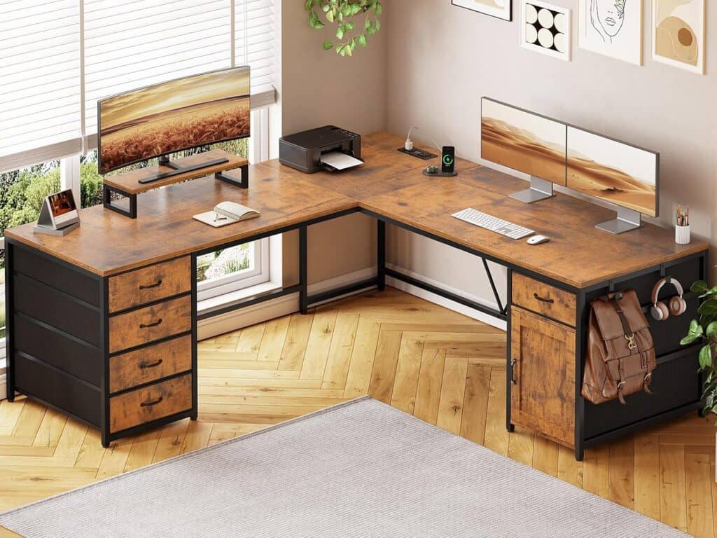 SEDETA L Shaped Desk with 5 Drawers & Storage