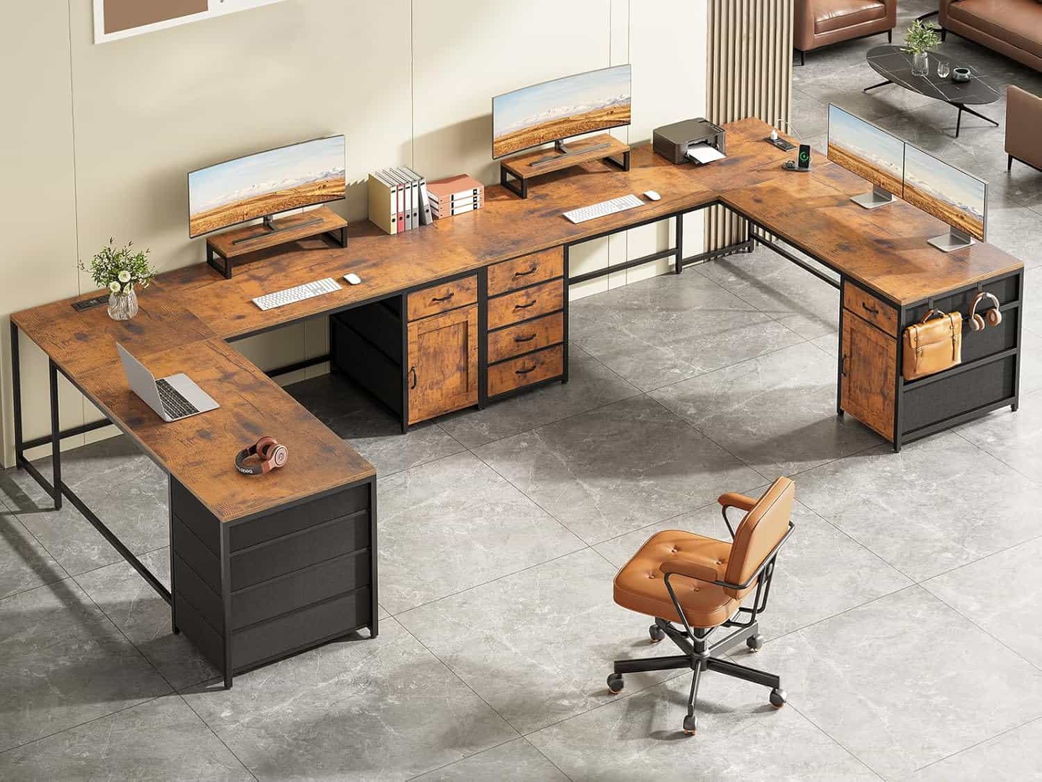 SEDETA L Shaped Desk with 5 Drawers & Storage