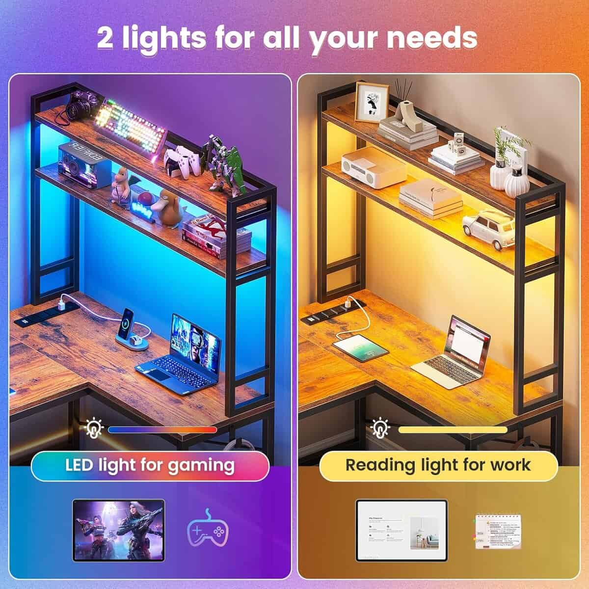 SEDETA L Shaped Desk with LED Lights