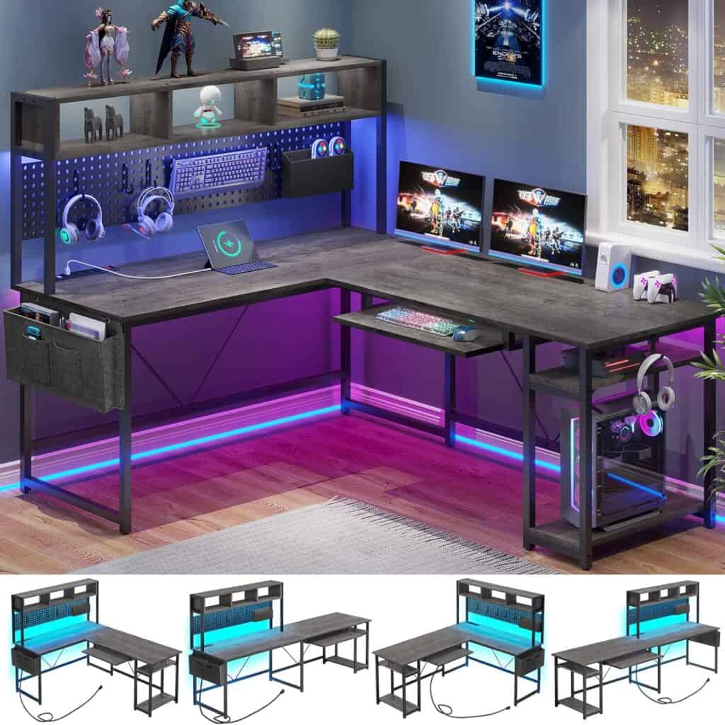 SEDETA L Shaped Desk with LED Lights and Storage