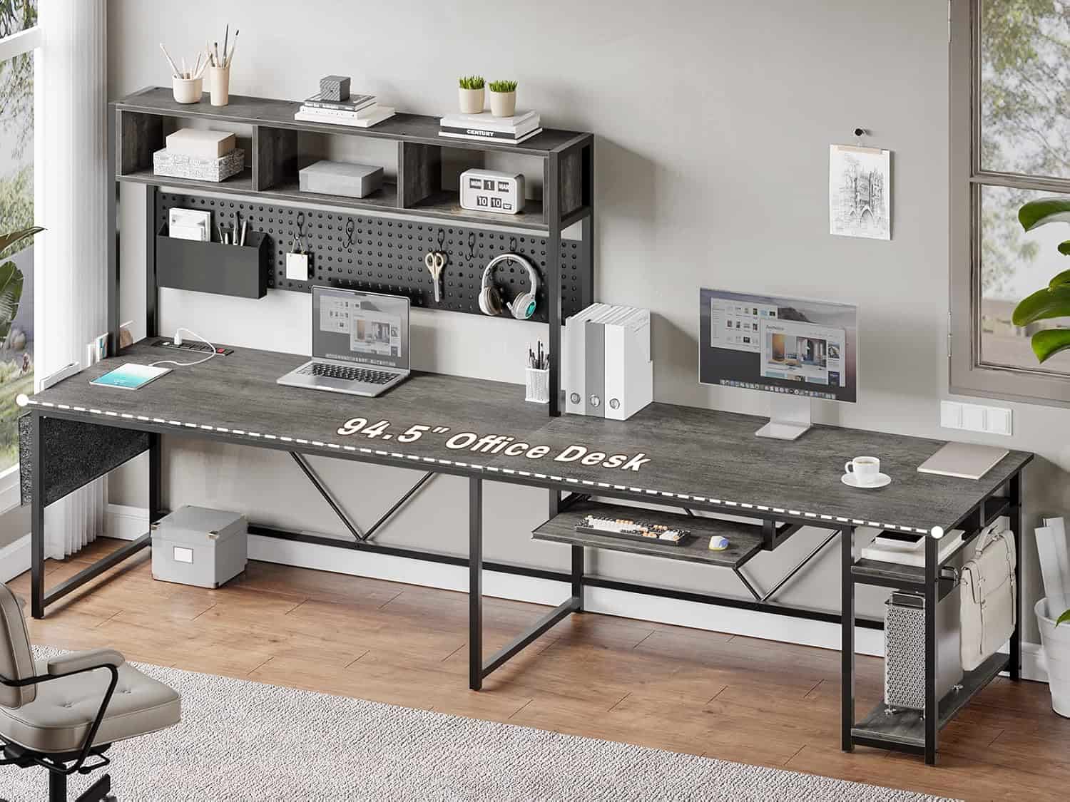 SEDETA L Shaped Desk with LED Lights and Storage