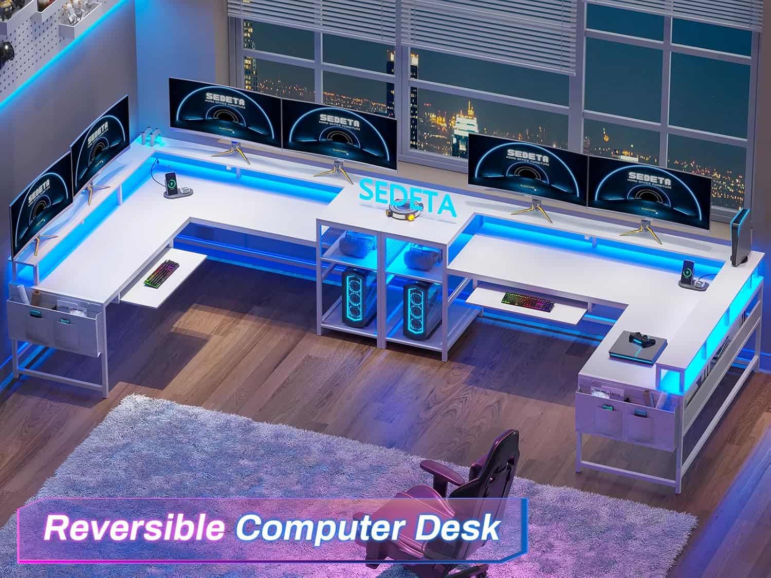 SEDETA L Shaped Gaming Desk, Computer Desk -White