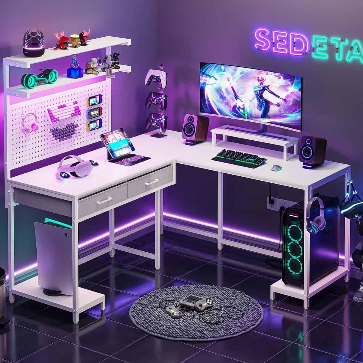 SEDETA White L Shaped Gaming Desk