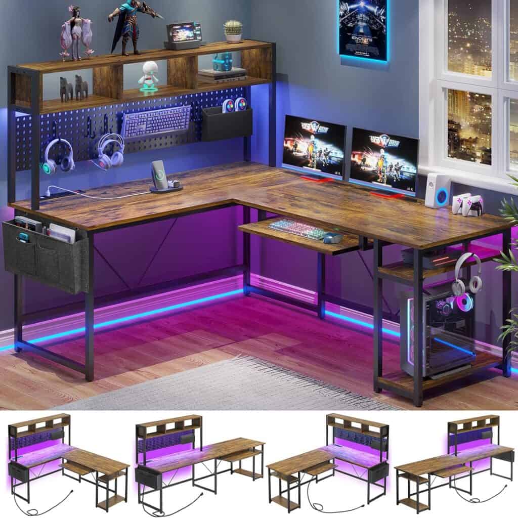 SEDETA L Shaped Gaming Desk with LED Lights