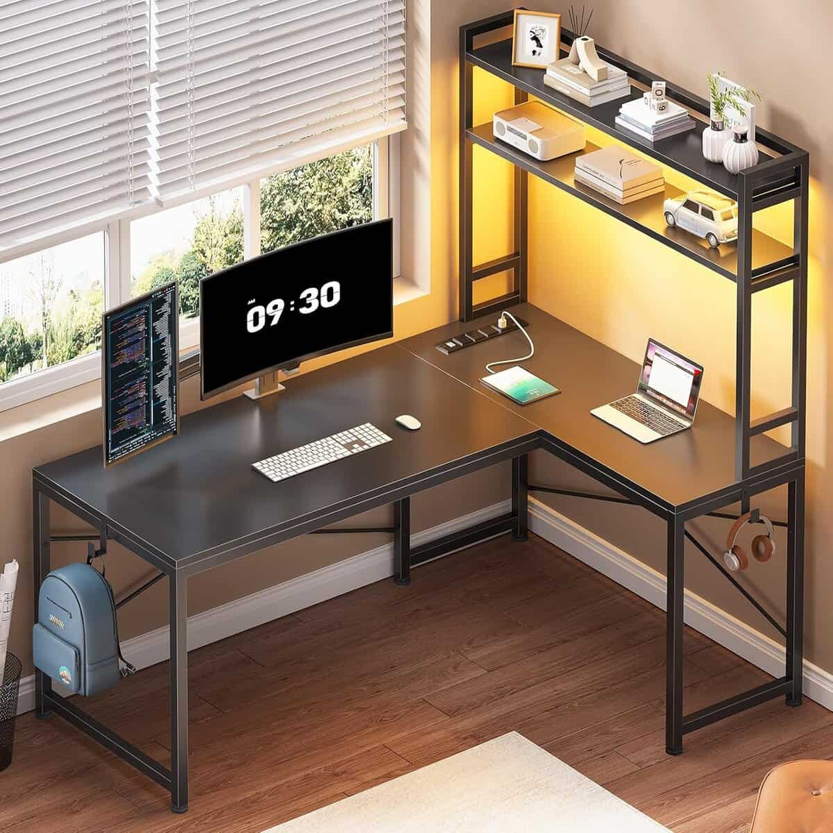 SEDETA L Shaped Gaming Desk with Lights
