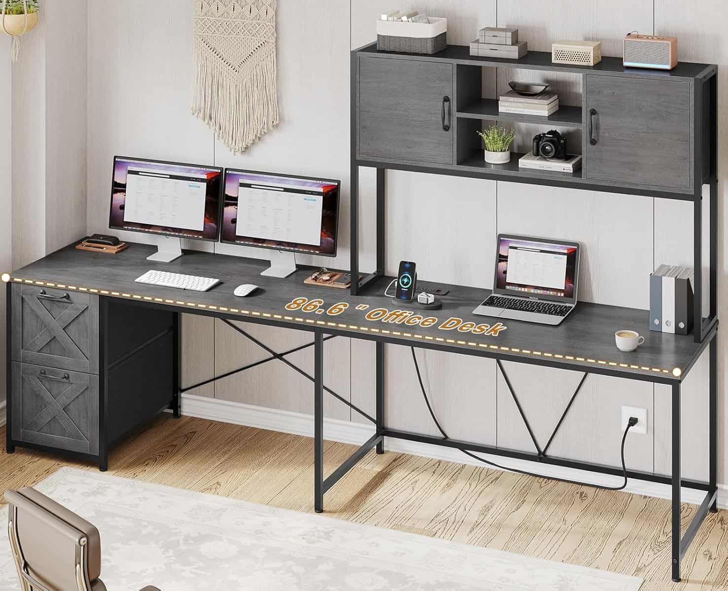 SEDETA L Shaped Gaming Desk with Storage & LED