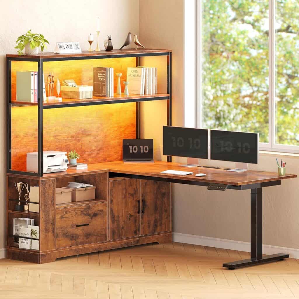 SEDETA L Shaped Standing Desk with LED Lights