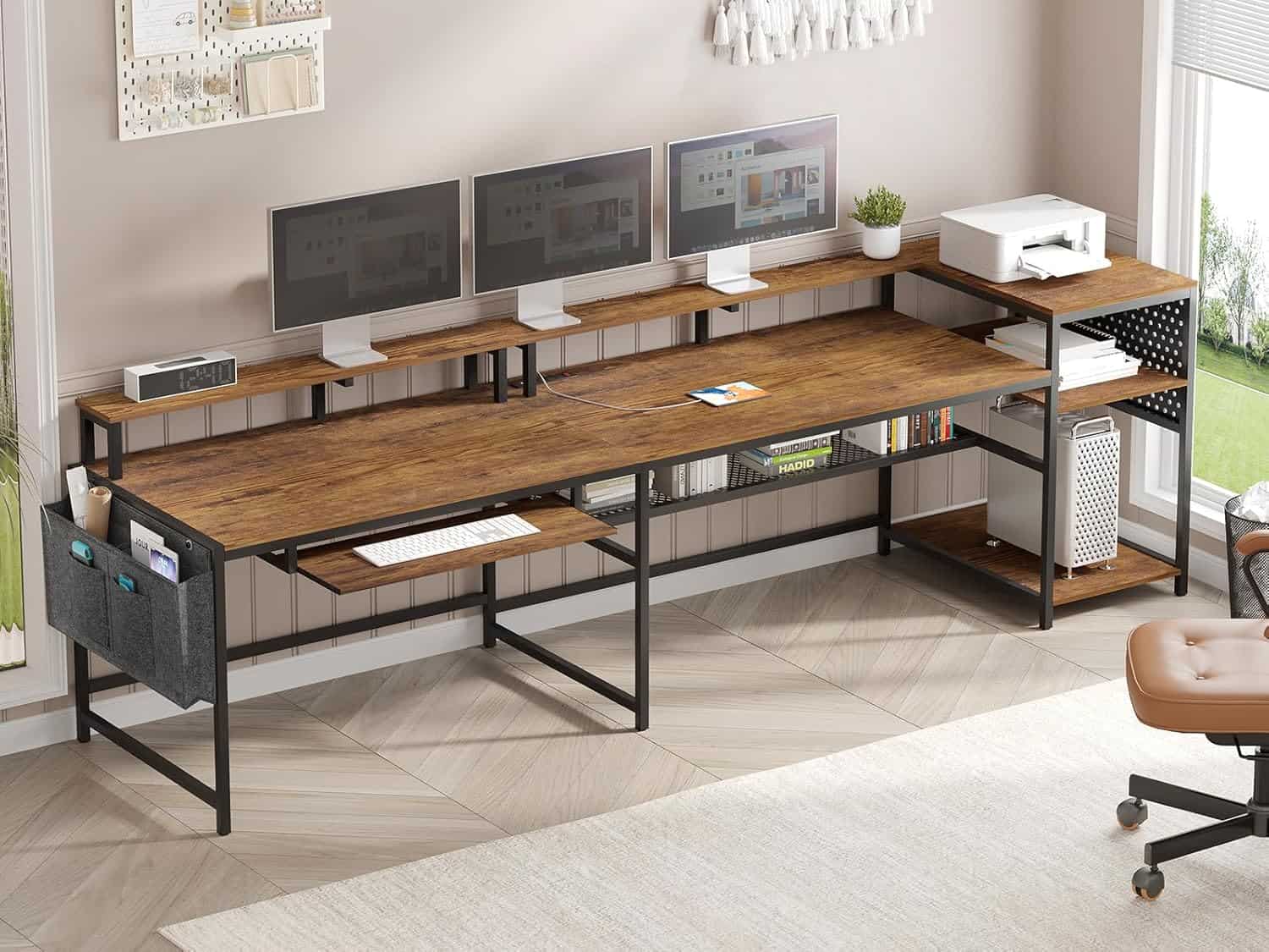 SEDETA L‑Shaped Computer Desk – Rustic Brown