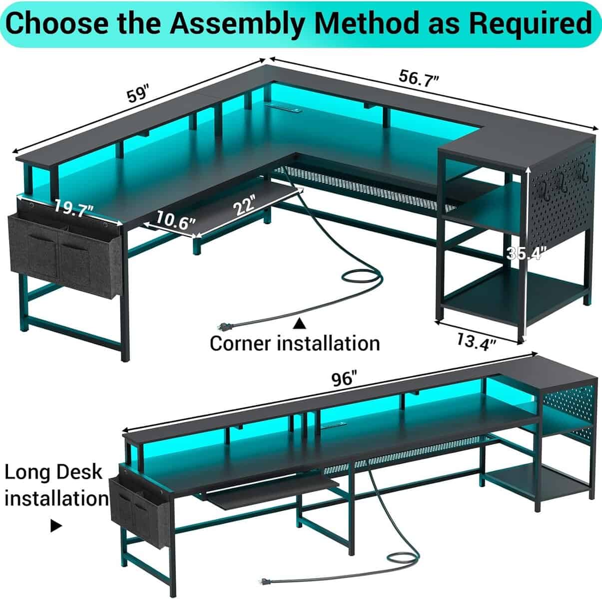 SEDETA L‑Shaped Gaming Desk– Black