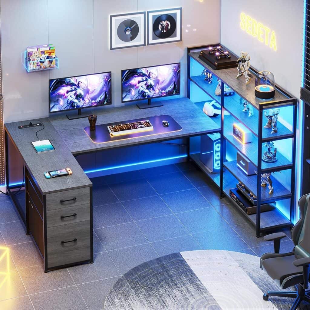 SEDETA Reversible Corner Desk with LED and Storage