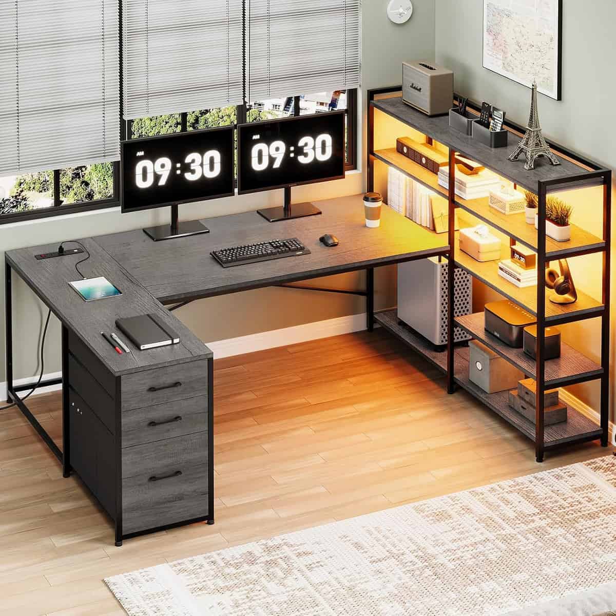 SEDETA Reversible Corner Desk with LED and Storage