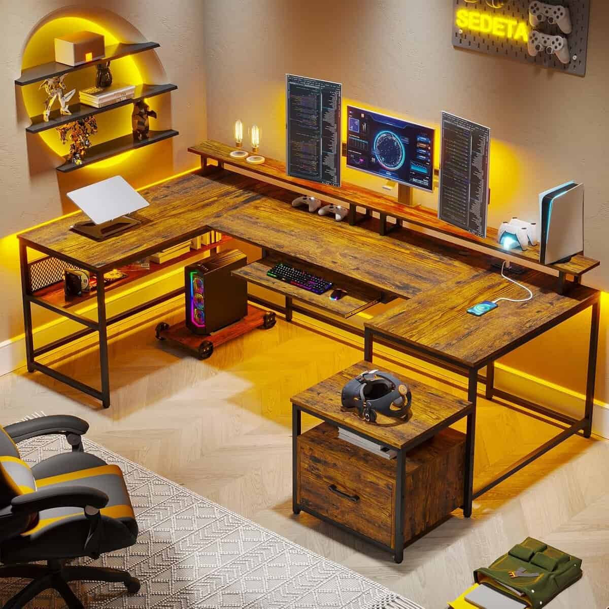 SEDETA Reversible L Shaped Desk with Storage