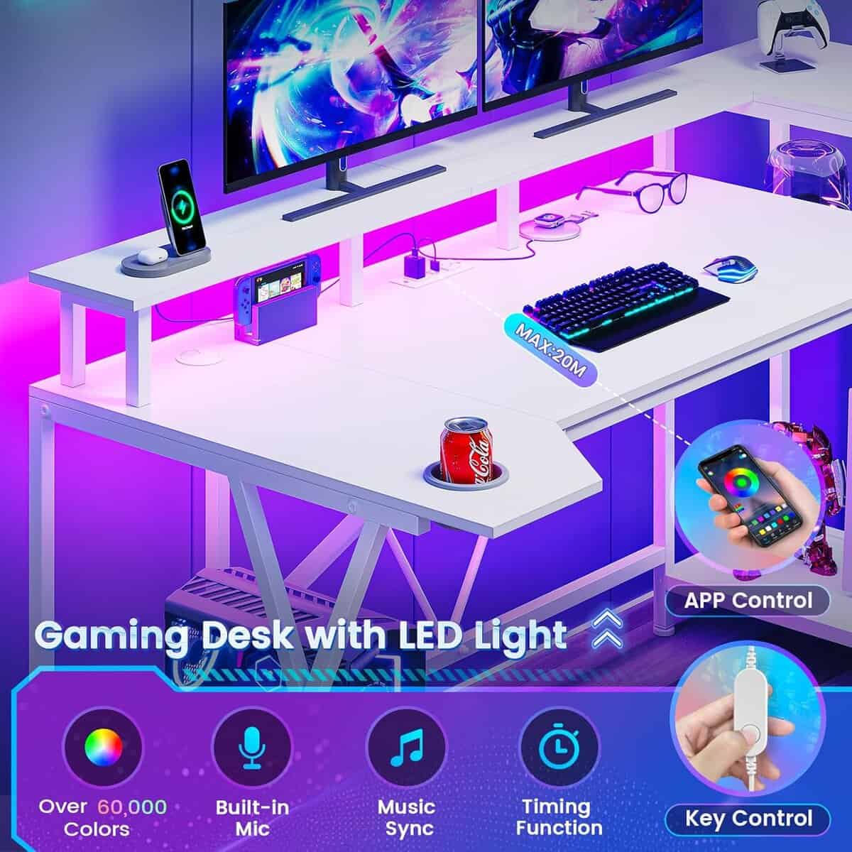 SEDETA White 55” Gaming Desk