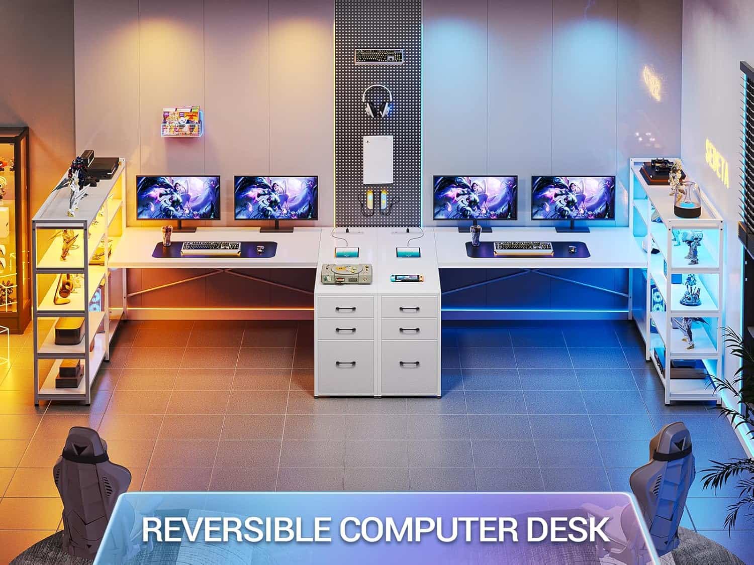 SEDETA White Computer Desk with Drawers