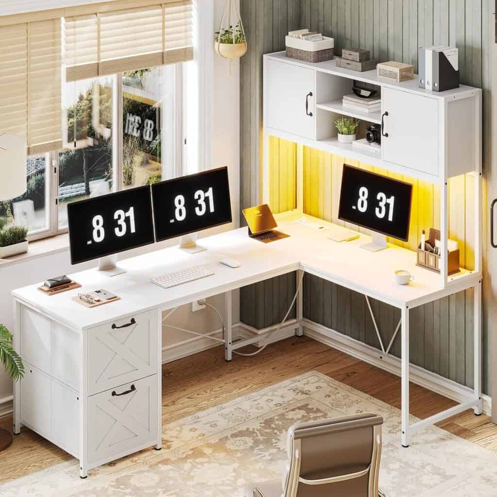SEDETA White L Shaped Office Desk