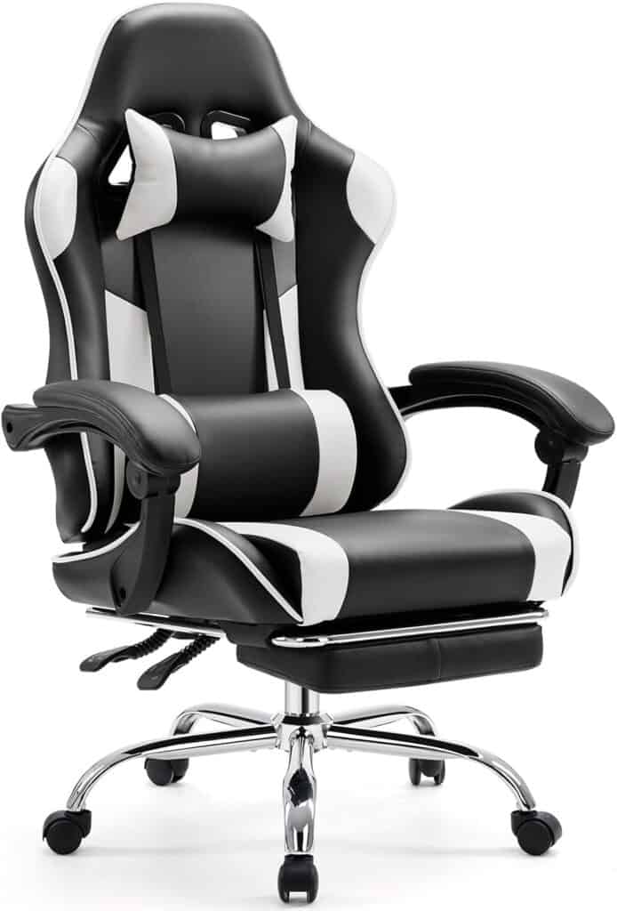 Sweetcrispy White Gaming Chair with Footrest