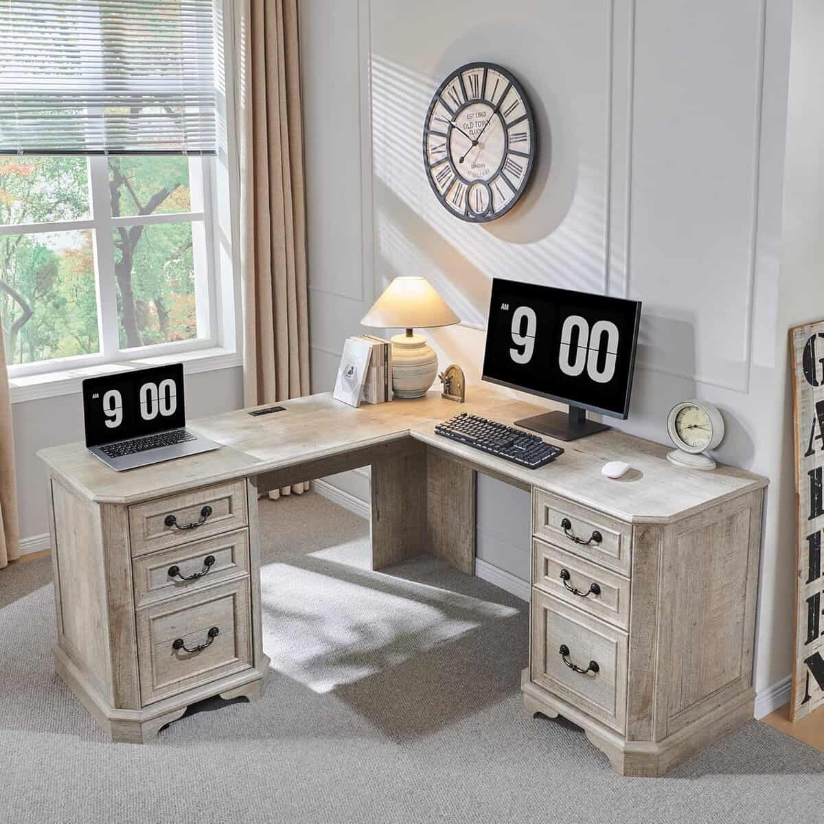 T4TREAM 59" Executive L Shaped Desk with Drawers