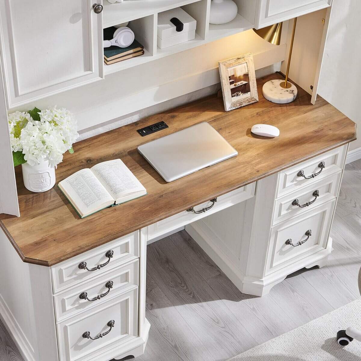 T4TREAM 59" Farmhouse Executive Desk with Hutch