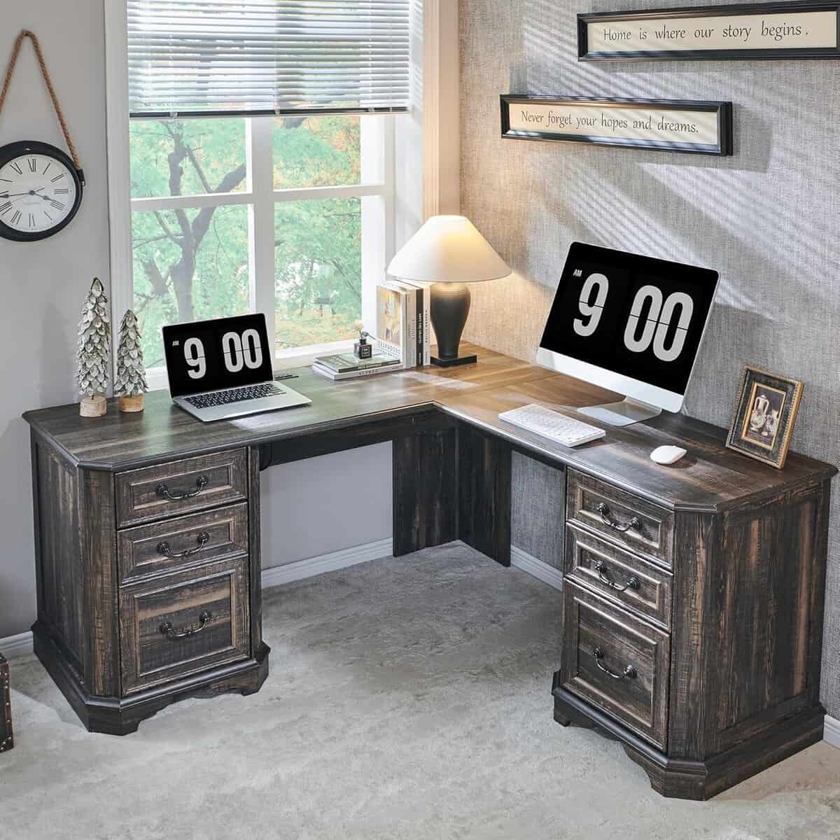 T4TREAM 59" L Shaped Executive Desk with Drawers